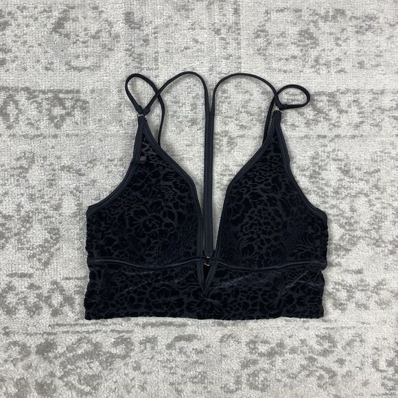 PINK Victoria’s Secret Velvet Floral Lightly Lined Bralette Black Size Small - Picture 1 of 4